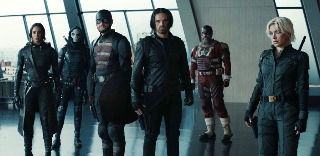 Thunderbolts in Avengers Tower: Ghost, Taskmaster, US Agent, Winter Soldier, Red Guardian and Yelena